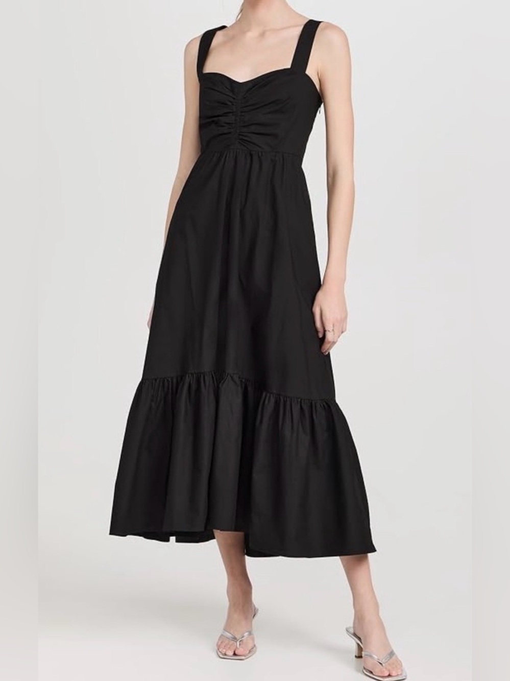 A.L.C. Black Ruched Bodice Maxi Dress with Wide Straps Size 10 - Picture 2 of 16